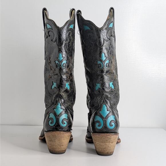 Corral C2117 Black Turquoise Distressed Western Snip Toe Cowgirl Boots Women 8 M - Picture 8 of 16